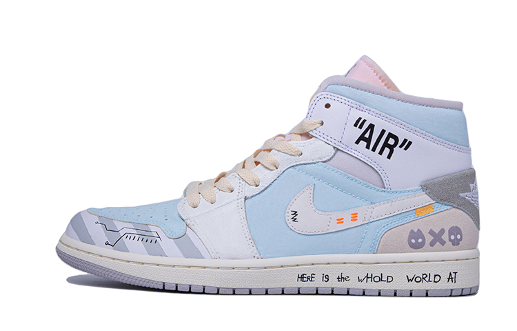 Buy [Sepatu Kustom] Air Jordan 1 Mid 'Da Vinci Custom Pixel Future' DM9652-100(TeamM-男款像素未来白灰蓝)