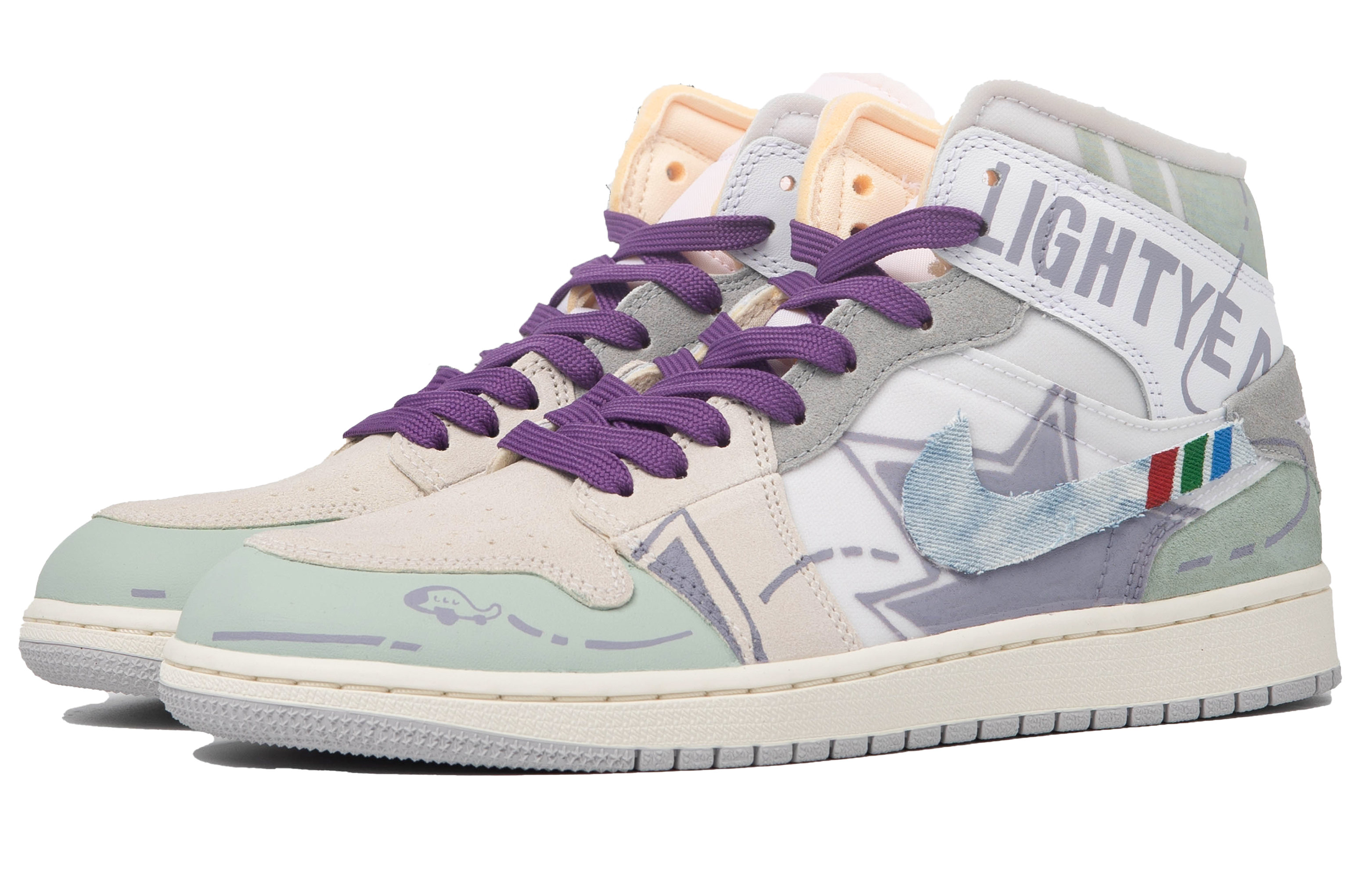 Lookbook 에어 조던 1 미드 '다빈치 보라초록' (커스텀) DM9652-100(TeamM-男款白日奇想S-BOX)