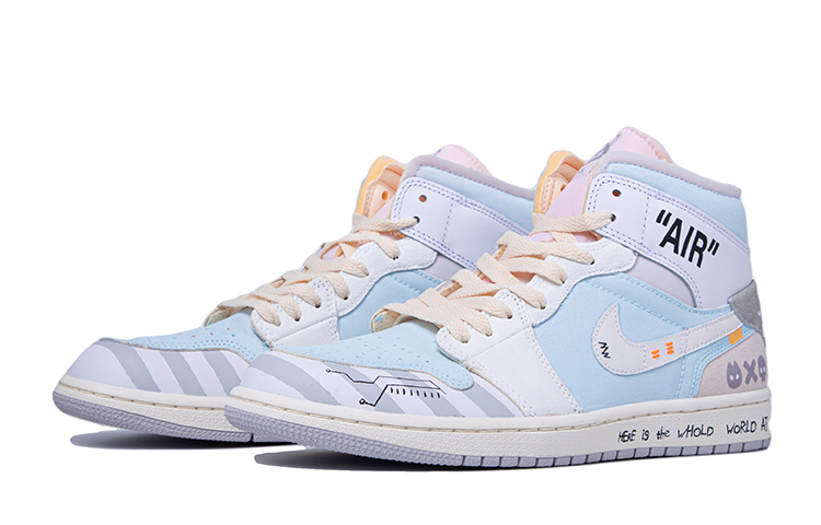 Lookbook [Sepatu Kustom] Air Jordan 1 Mid 'Da Vinci Custom Pixel Future' DM9652-100(TeamM-男款像素未来白灰蓝)