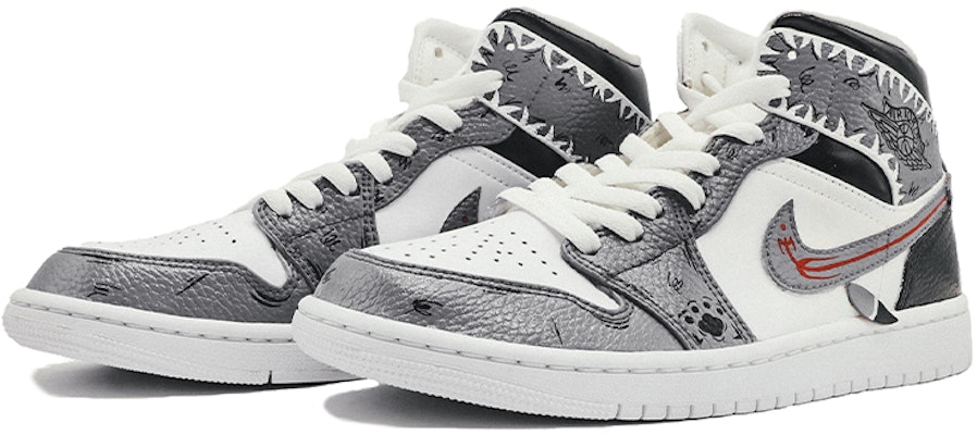 【定製球鞋】 Jordan Air Jordan 1 Mid White 純白 2020款 原創小鯊魚限定 達芬奇定製 中幫 復古籃球鞋 男款 黑白灰 Shop 【定製球鞋】 Jordan Air Jordan 1 Mid White 純白 2020款 原創小鯊魚限定 達芬奇定製 中幫 復古籃球鞋 男款 黑白灰