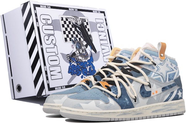 【定制球鞋】 Jordan Air Jordan 1 Mid 達芬奇定制 眾星璀璨 牛仔 星星復 高幫 復古籃球鞋 GS 藍白 Buy 【定制球鞋】 Jordan Air Jordan 1 Mid 達芬奇定制 眾星璀璨 牛仔 星星復 高幫 復古籃球鞋 GS 藍白