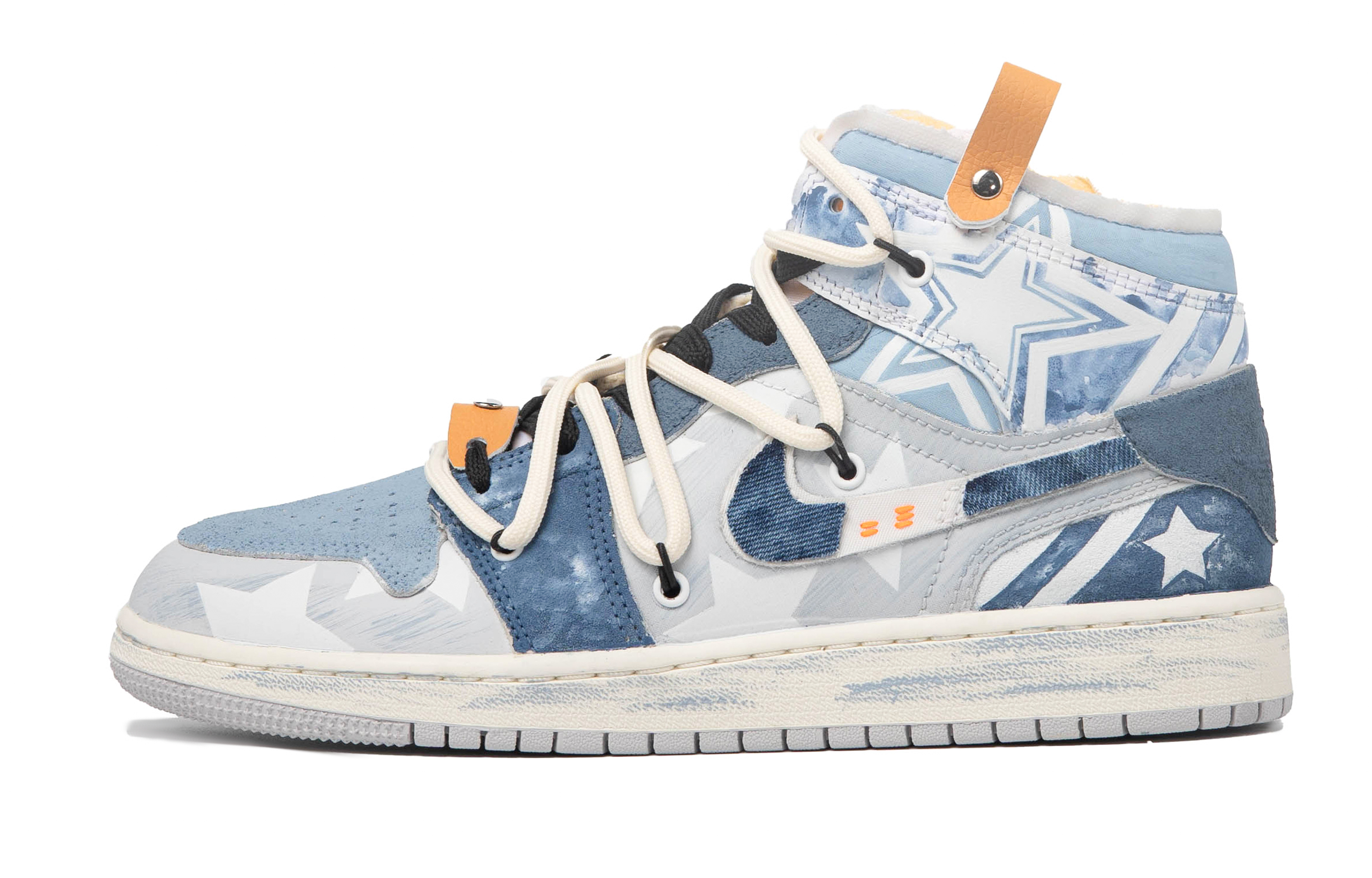 Order 【定制球鞋】 Jordan Air Jordan 1 Mid 達芬奇定制 眾星璀璨 牛仔 星星復 高幫 復古籃球鞋 GS 藍白