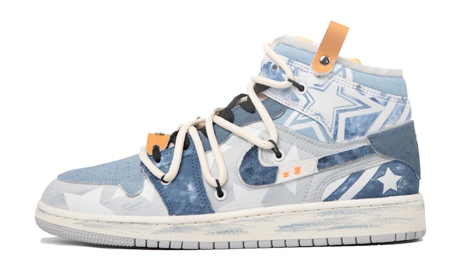 【定制球鞋】 Jordan Air Jordan 1 Mid 達芬奇定制 眾星璀璨 牛仔 星星復 高幫 復古籃球鞋 GS 藍白 Order 【定制球鞋】 Jordan Air Jordan 1 Mid 達芬奇定制 眾星璀璨 牛仔 星星復 高幫 復古籃球鞋 GS 藍白