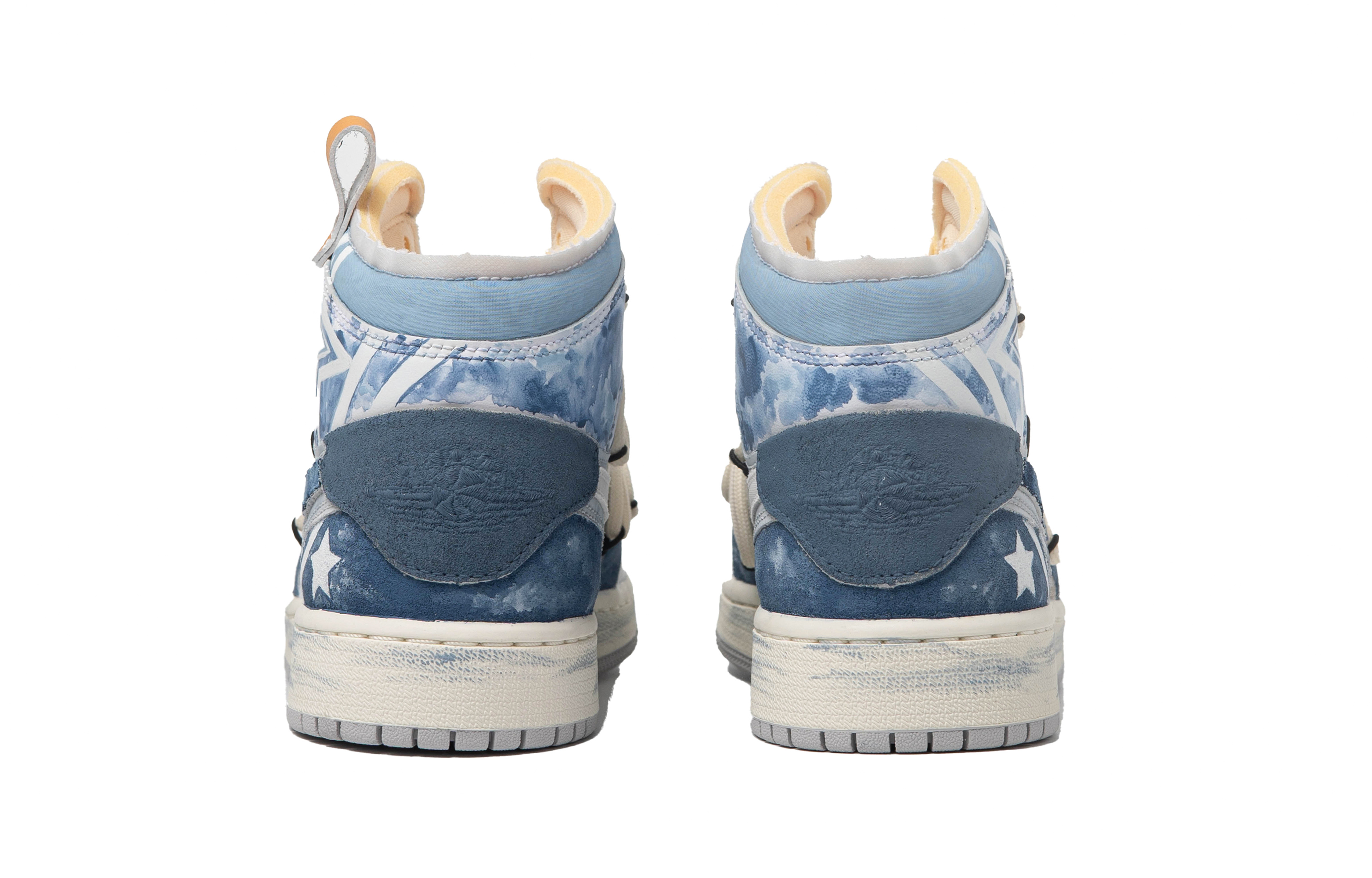 Purchase 【定制球鞋】 Jordan Air Jordan 1 Mid 達芬奇定制 眾星璀璨 牛仔 星星復 高幫 復古籃球鞋 GS 藍白