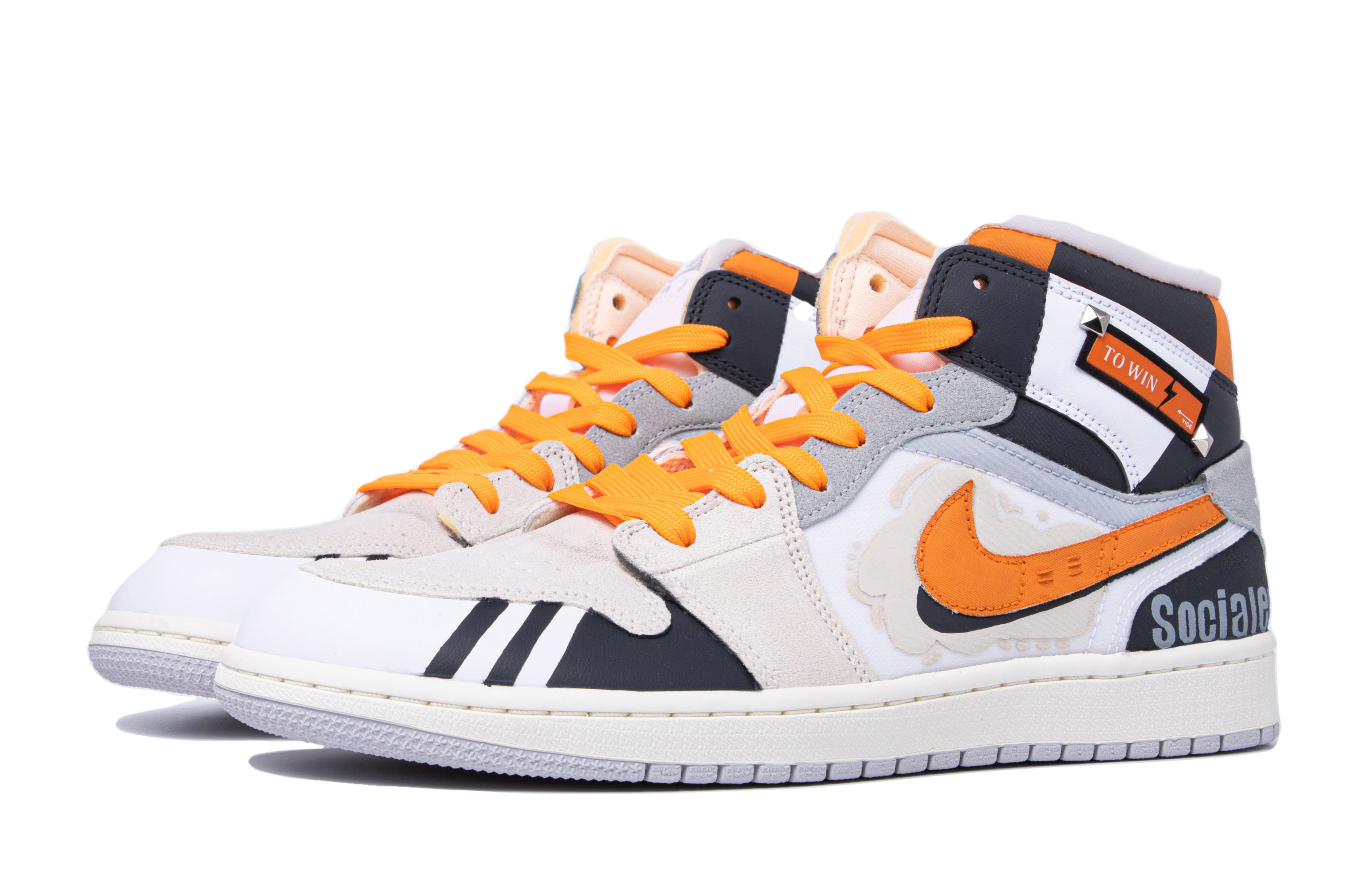 Lookbook 에어 조던 1 미드 '다빈치 그라피티' (회/주황) DQ3726-100(TeamM-女款社交达人)