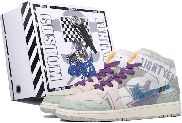 【定制球鞋】Jordan Air Jordan 1 Mid 達芬奇定制 特殊鞋盒 白日奇想 撞色 牛仔 中幫 復古籃球鞋 GS 紫綠 Buy 【定制球鞋】Jordan Air Jordan 1 Mid 達芬奇定制 特殊鞋盒 白日奇想 撞色 牛仔 中幫 復古籃球鞋 GS 紫綠