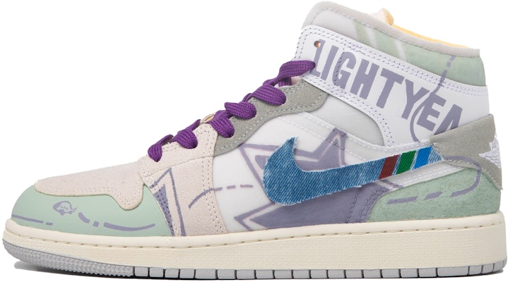 【定制球鞋】Jordan Air Jordan 1 Mid 達芬奇定制 特殊鞋盒 白日奇想 撞色 牛仔 中幫 復古籃球鞋 GS 紫綠 Order 【定制球鞋】Jordan Air Jordan 1 Mid 達芬奇定制 特殊鞋盒 白日奇想 撞色 牛仔 中幫 復古籃球鞋 GS 紫綠