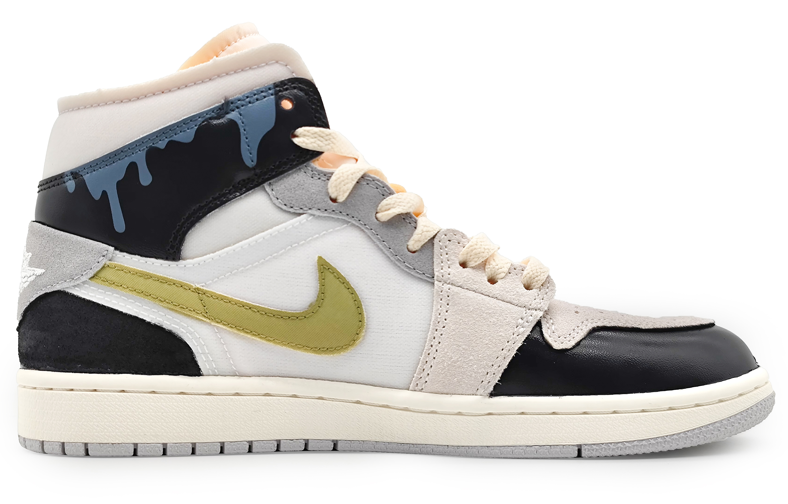 Order 【訂製籃球鞋】 Jordan Air Jordan 1 Mid 暗黑流雲 復古色彩 祥雲圖騰 拼接色塊 中筒 復古籃球鞋 男款 黑