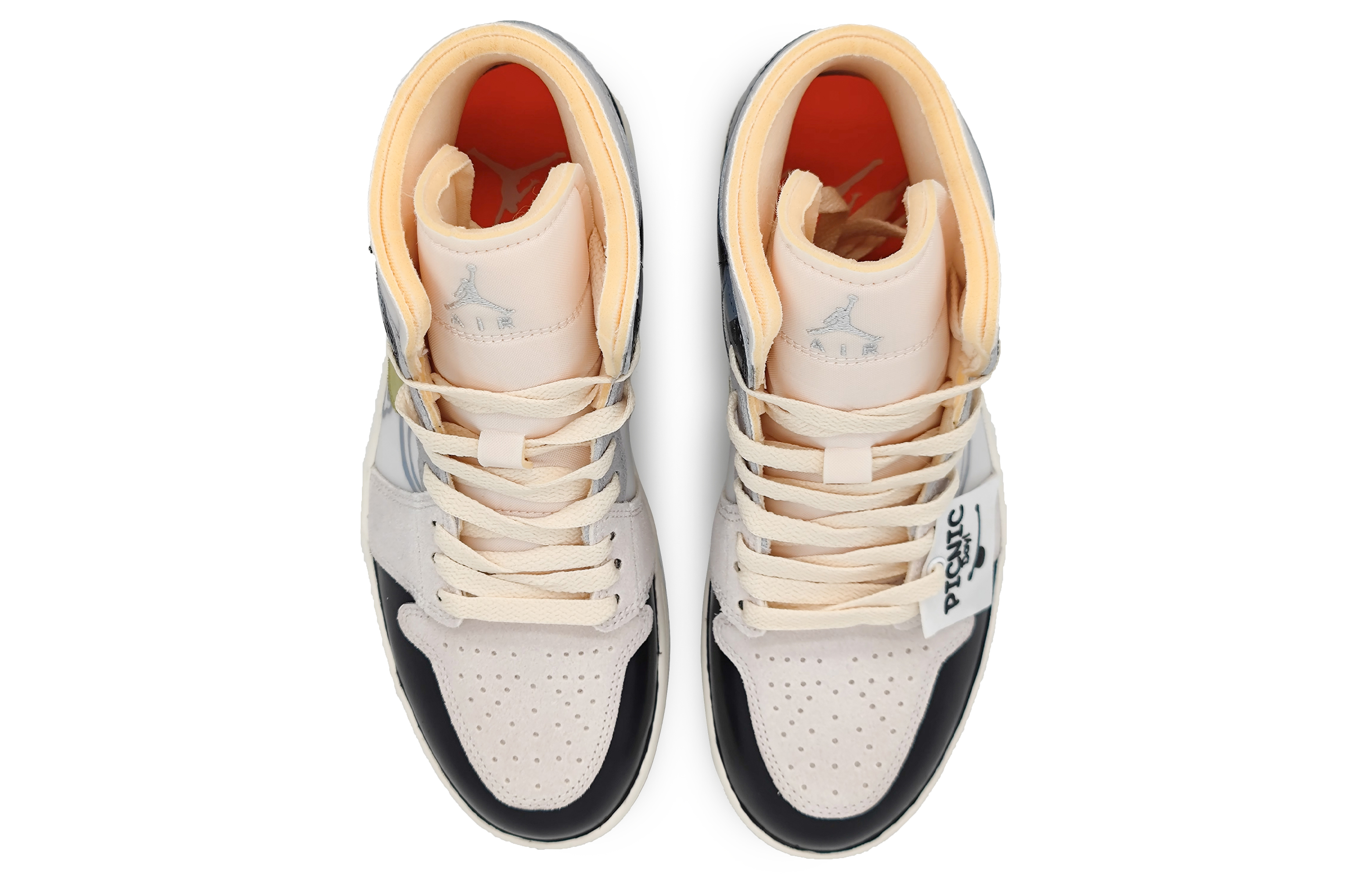 Shop 【訂製籃球鞋】 Jordan Air Jordan 1 Mid 暗黑流雲 復古色彩 祥雲圖騰 拼接色塊 中筒 復古籃球鞋 男款 黑