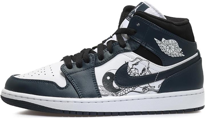 【定制鞋款】Air Jordan 1 Mid '深青-黑白蓝' 554724-411(Team10-锦鲤太极靛青QD) Buy 【定制鞋款】Air Jordan 1 Mid '深青-黑白蓝' 554724-411(Team10-锦鲤太极靛青QD)