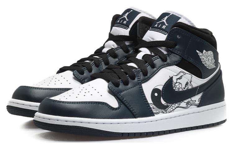 Lookbook [Kasur Kasut] Air Jordan 1 Mid 'Teal Gelap - Hitam Putih Biru' 554724-411(Team10-锦鲤太极靛青QD)