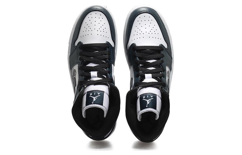 Shop [Kasur Kasut] Air Jordan 1 Mid 'Teal Gelap - Hitam Putih Biru' 554724-411(Team10-锦鲤太极靛青QD)