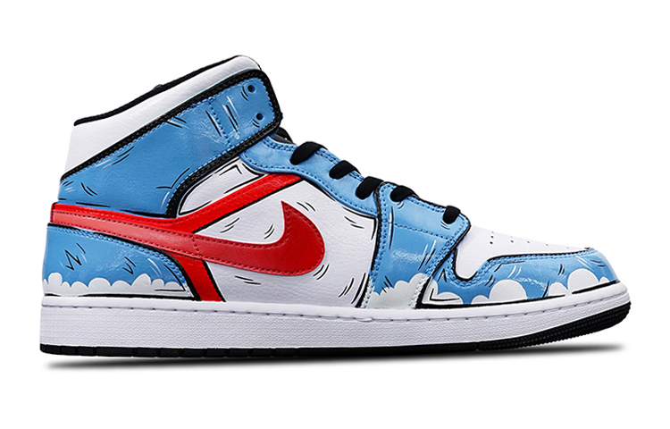 Order [Sepatu Custom] Air Jordan 1 Mid 'Ding Dong Anime Biru' 554725-132(Teamone-女款叮当)