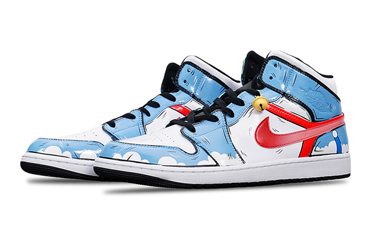 Lookbook [Sepatu Custom] Air Jordan 1 Mid 'Ding Dong Anime Biru' 554725-132(Teamone-女款叮当)
