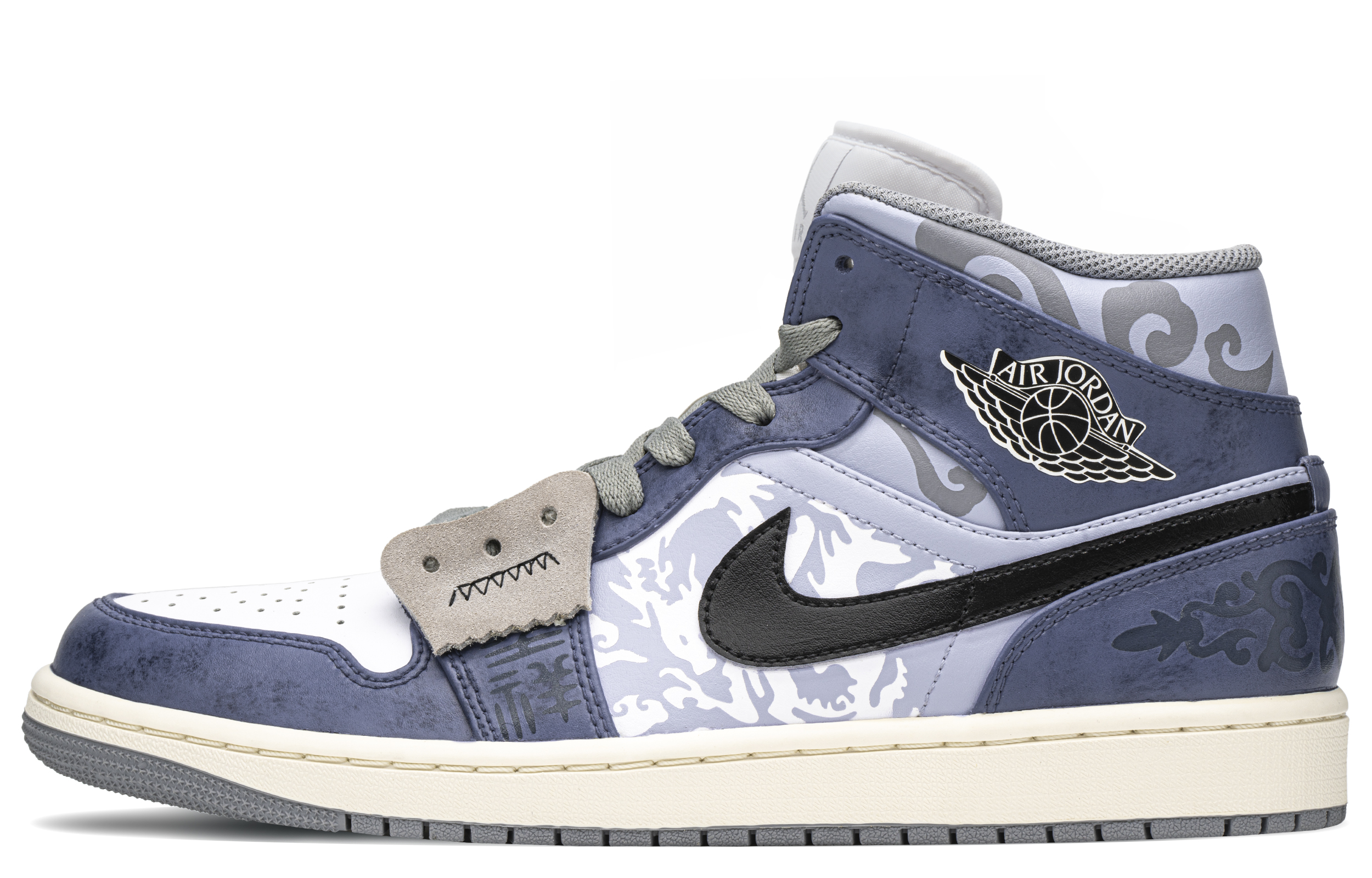 [Custom Shoes] Jordan 1 Mid 'Dragon Pattern Deep Navy Grey'