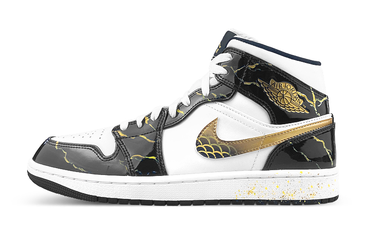 Buy [定制鞋款] Air Jordan 1 Mid “龙年 CNY 黑白金” 852542-007(Team116-男AJ黑金龙纹)