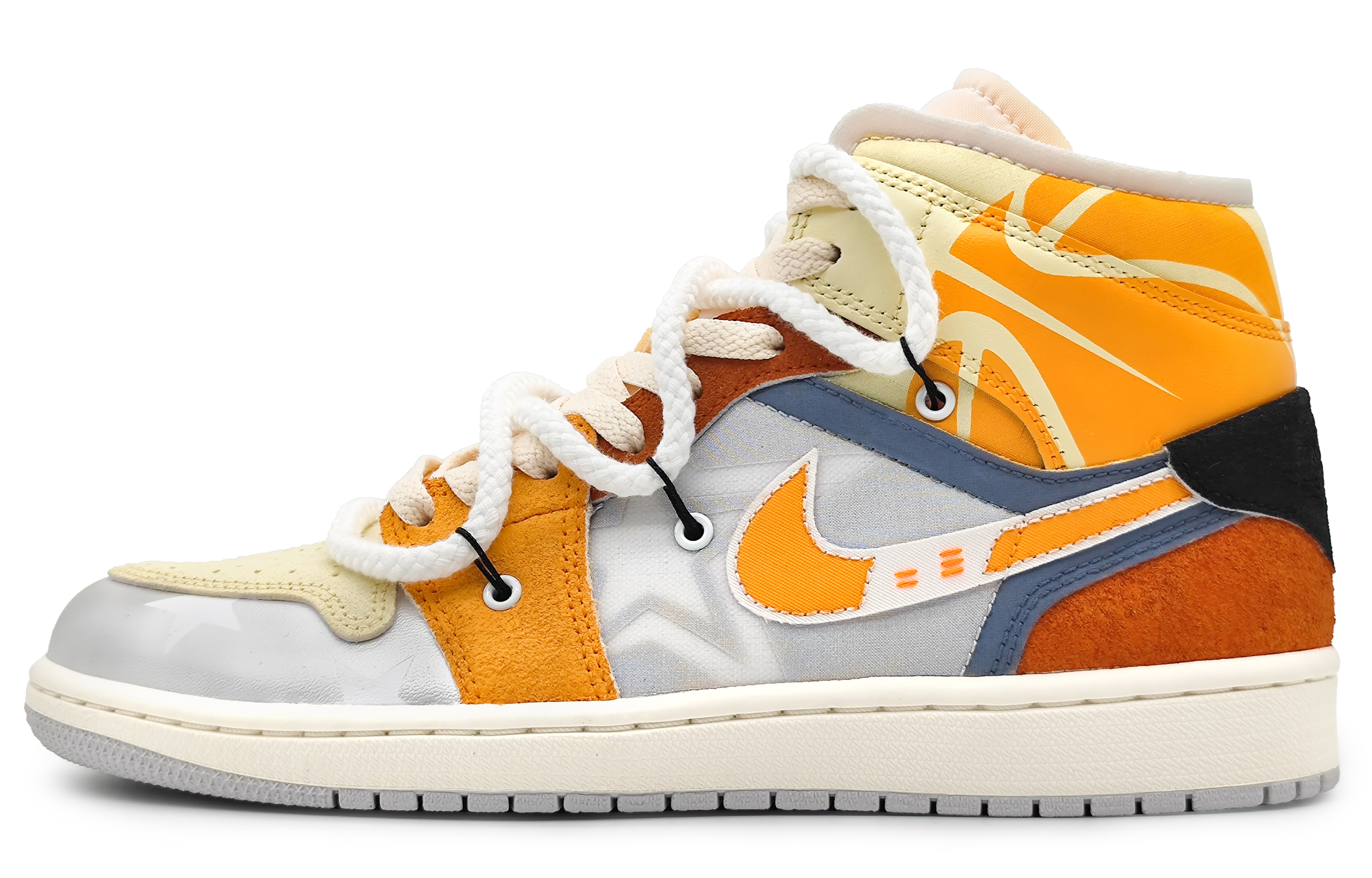 Buy [Kasut Custom] Air Jordan 1 Mid 'Fiery Dream Emas Perak Oren' DM9652-100(Team16-男款篮球火解构橙)