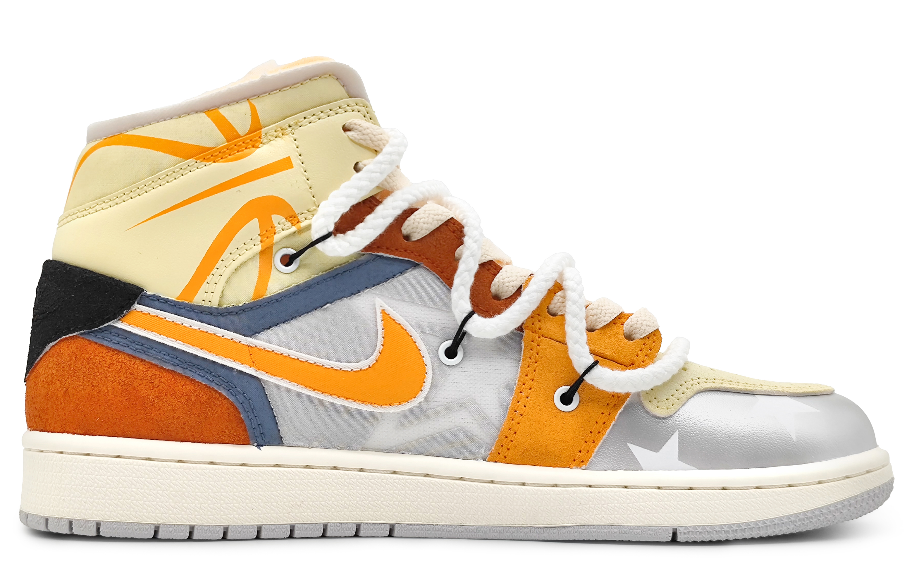 Order [Kasut Custom] Air Jordan 1 Mid 'Fiery Dream Emas Perak Oren' DM9652-100(Team16-男款篮球火解构橙)