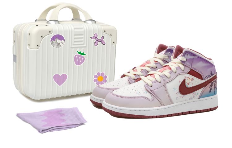 Buy [Sepatu Kustom] Air Jordan 1 Mid 'Fireworks Gradient Fade Palm Tree Dilukis Tangan' DQ8423-616(Team拾玖-烟花椰树S-BOX)