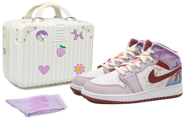 【定制球鞋】Jordan Air Jordan 1 Mid OKHR 煙花 漸變 暈染 椰樹 手繪噴繪 中幫 復古籃球鞋 GS 藍紫 Buy 【定制球鞋】Jordan Air Jordan 1 Mid OKHR 煙花 漸變 暈染 椰樹 手繪噴繪 中幫 復古籃球鞋 GS 藍紫