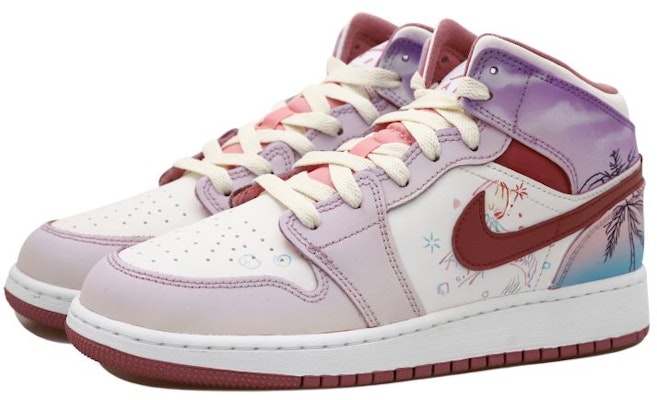 【定制球鞋】Jordan Air Jordan 1 Mid OKHR 煙花 漸變 暈染 椰樹 手繪噴繪 中幫 復古籃球鞋 GS 藍紫 Shop 【定制球鞋】Jordan Air Jordan 1 Mid OKHR 煙花 漸變 暈染 椰樹 手繪噴繪 中幫 復古籃球鞋 GS 藍紫