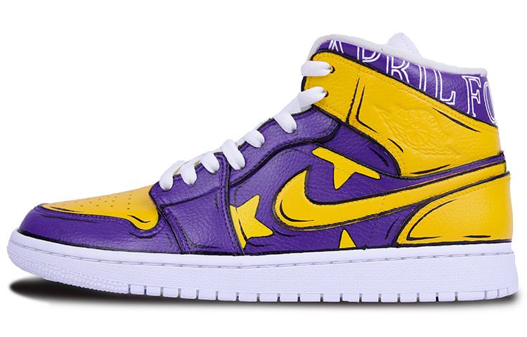 Buy 【定制鞋款】Air Jordan 1 Mid “愚人节紫金色” 554724-130(TeamJ-愚人节男款紫黄)