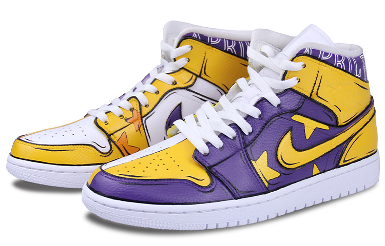 Shop 【定制鞋款】Air Jordan 1 Mid “愚人节紫金色” 554724-130(TeamJ-愚人节男款紫黄)