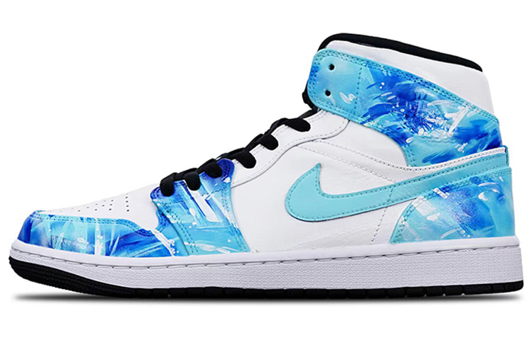 Buy [Zapatillas Personalizadas] Air Jordan 1 Mid 'Azul Helado Digital Play' 554724-132(Teamone-AJ男款冰晶)