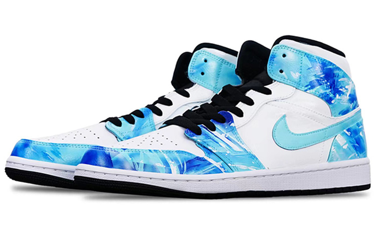 Lookbook [Zapatillas Personalizadas] Air Jordan 1 Mid 'Azul Helado Digital Play' 554724-132(Teamone-AJ男款冰晶)