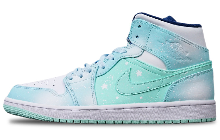 Order 【定製球鞋】 Jordan Air Jordan 1 Mid 冰雪奇緣融雪雪花 噴繪 聖誕主題 限量鞋盒 中幫 復古籃球鞋 男款 藍白