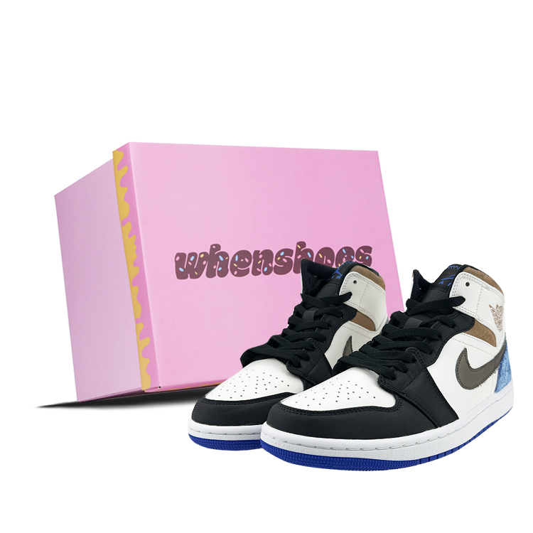 Buy [Kasut Khusus] Air Jordan 1 Mid 'Kotak Hadiah Biru Putih Hitam' 852542-102(Team叁-男款AJ机能S-BOX)
