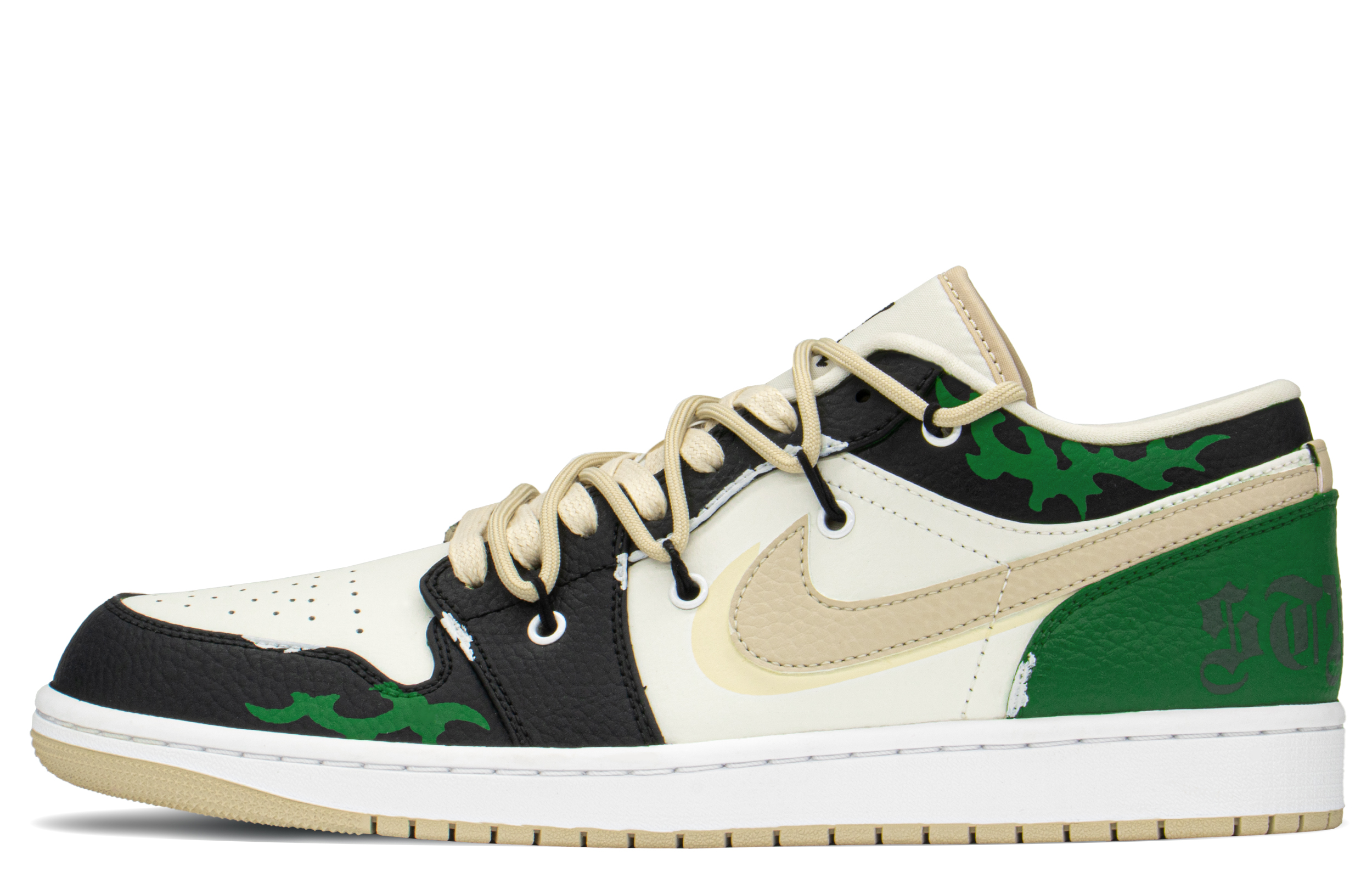 Order [Sepatu Custom] Air Jordan 1 Mid 'Gothic Street Vibe Hitam Putih Hijau' FB7168-121(TeamA-AJ男街头哥特S-BOX)