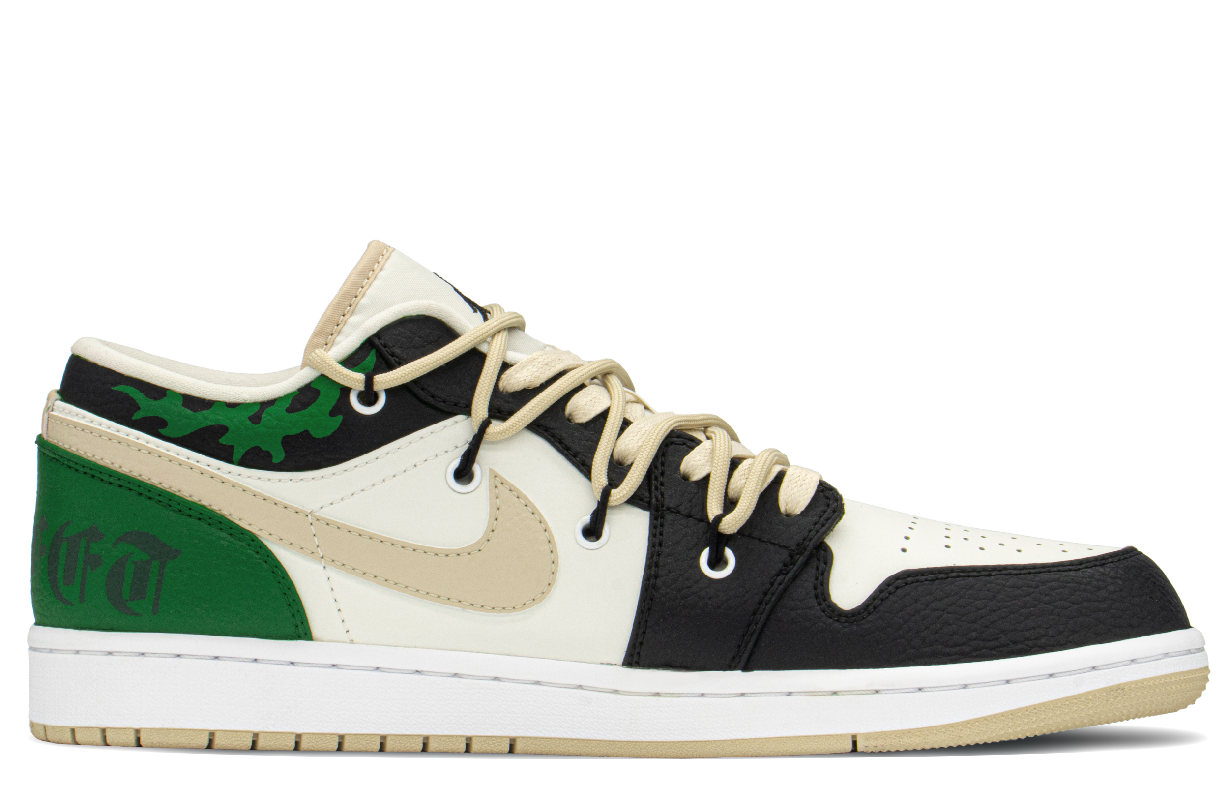 Lookbook [Sepatu Custom] Air Jordan 1 Mid 'Gothic Street Vibe Hitam Putih Hijau' FB7168-121(TeamA-AJ男街头哥特S-BOX)