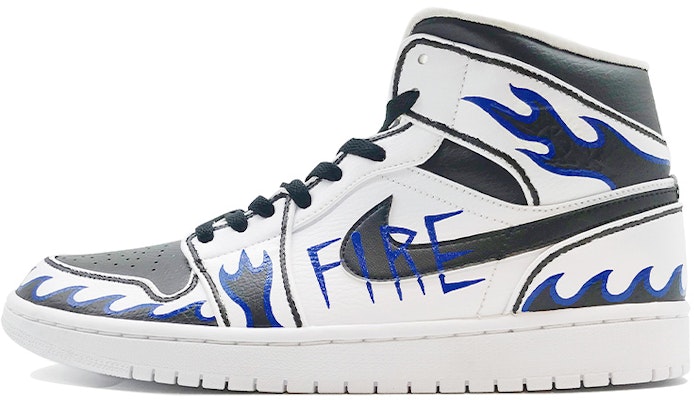 【訂製球鞋】 Jordan Air Jordan 1 Mid 白色 漸變火焰 手繪彩繪 中幫 復古籃球鞋 男款 白藍黑 Buy 【訂製球鞋】 Jordan Air Jordan 1 Mid 白色 漸變火焰 手繪彩繪 中幫 復古籃球鞋 男款 白藍黑