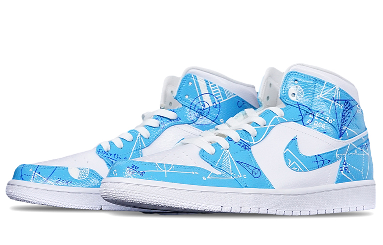 Lookbook [カスタムシューズ] エアジョーダン1ミッド '卒業 マス 数学 グラフィティ' 554724-130(TeamT-毕业季男款数学公式)