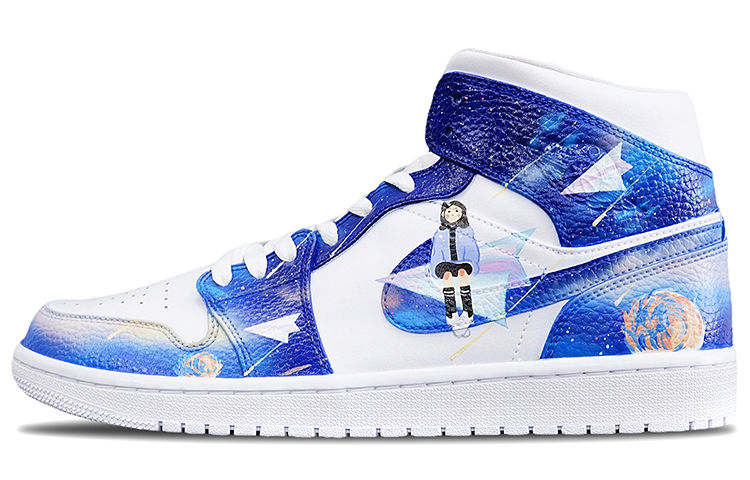 Buy 【定制球鞋】Jordan Air Jordan 1 Mid 畢業季主題定制 紙飛機 浪漫小清新卡通 中幫 復古籃球鞋 男款 漸變皇家藍