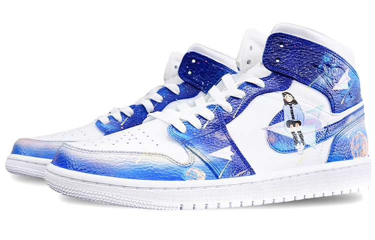Lookbook 【定制球鞋】Jordan Air Jordan 1 Mid 畢業季主題定制 紙飛機 浪漫小清新卡通 中幫 復古籃球鞋 男款 漸變皇家藍