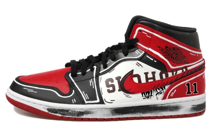 Order [定制鞋] Air Jordan 1 Mid '涂鸦动漫黑红' 554724-074(Team拾玖-流川枫S-BOX)