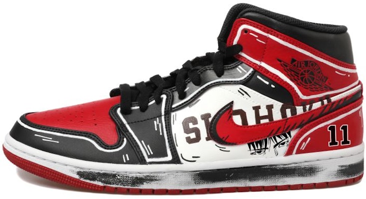 【定製球鞋】Jordan Air Jordan 1 Mid OKHR 熱血青春系列 塗鴉 動漫 11號 低幫 復古籃球鞋 男款 黑紅 Order 【定製球鞋】Jordan Air Jordan 1 Mid OKHR 熱血青春系列 塗鴉 動漫 11號 低幫 復古籃球鞋 男款 黑紅