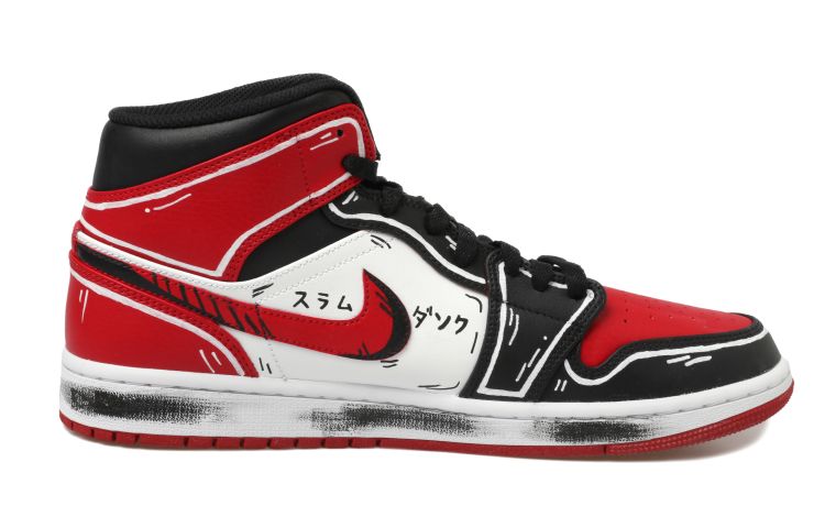 Lookbook [定制鞋] Air Jordan 1 Mid '涂鸦动漫黑红' 554724-074(Team拾玖-流川枫S-BOX)