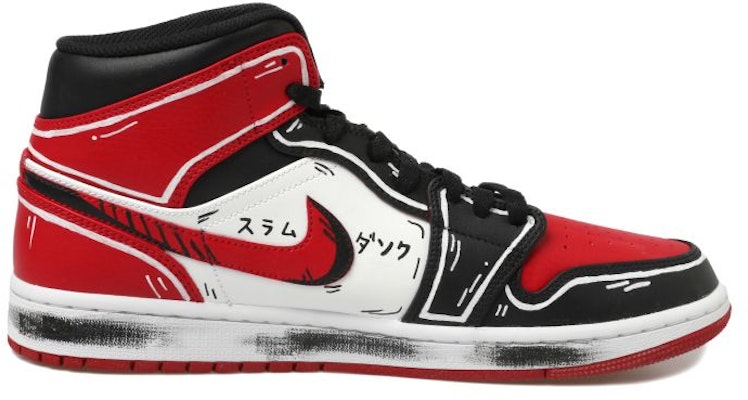 【定製球鞋】Jordan Air Jordan 1 Mid OKHR 熱血青春系列 塗鴉 動漫 11號 低幫 復古籃球鞋 男款 黑紅 Lookbook 【定製球鞋】Jordan Air Jordan 1 Mid OKHR 熱血青春系列 塗鴉 動漫 11號 低幫 復古籃球鞋 男款 黑紅