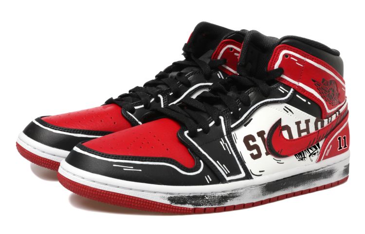 Shop [定制鞋] Air Jordan 1 Mid '涂鸦动漫黑红' 554724-074(Team拾玖-流川枫S-BOX)