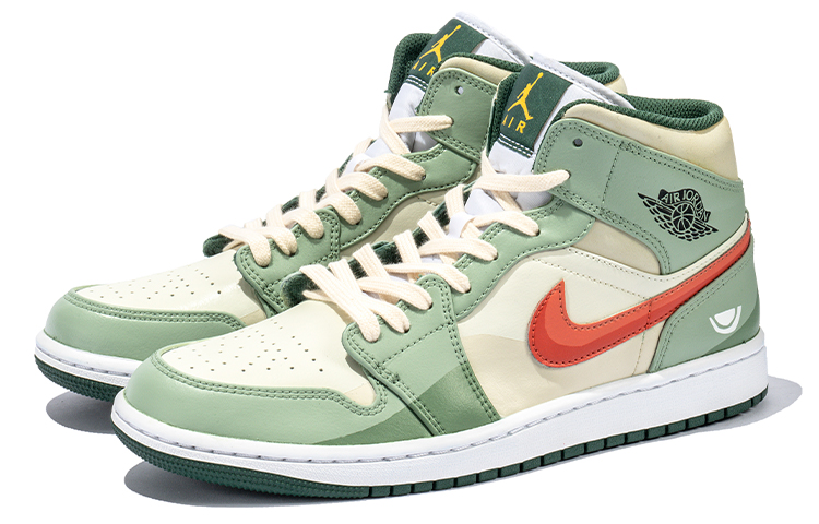 Lookbook 【定制鞋款】Air Jordan 1 Mid '涂鸦浅绿-红色' 554724-371(Team22-男款涂鸦红绿A-BOX)