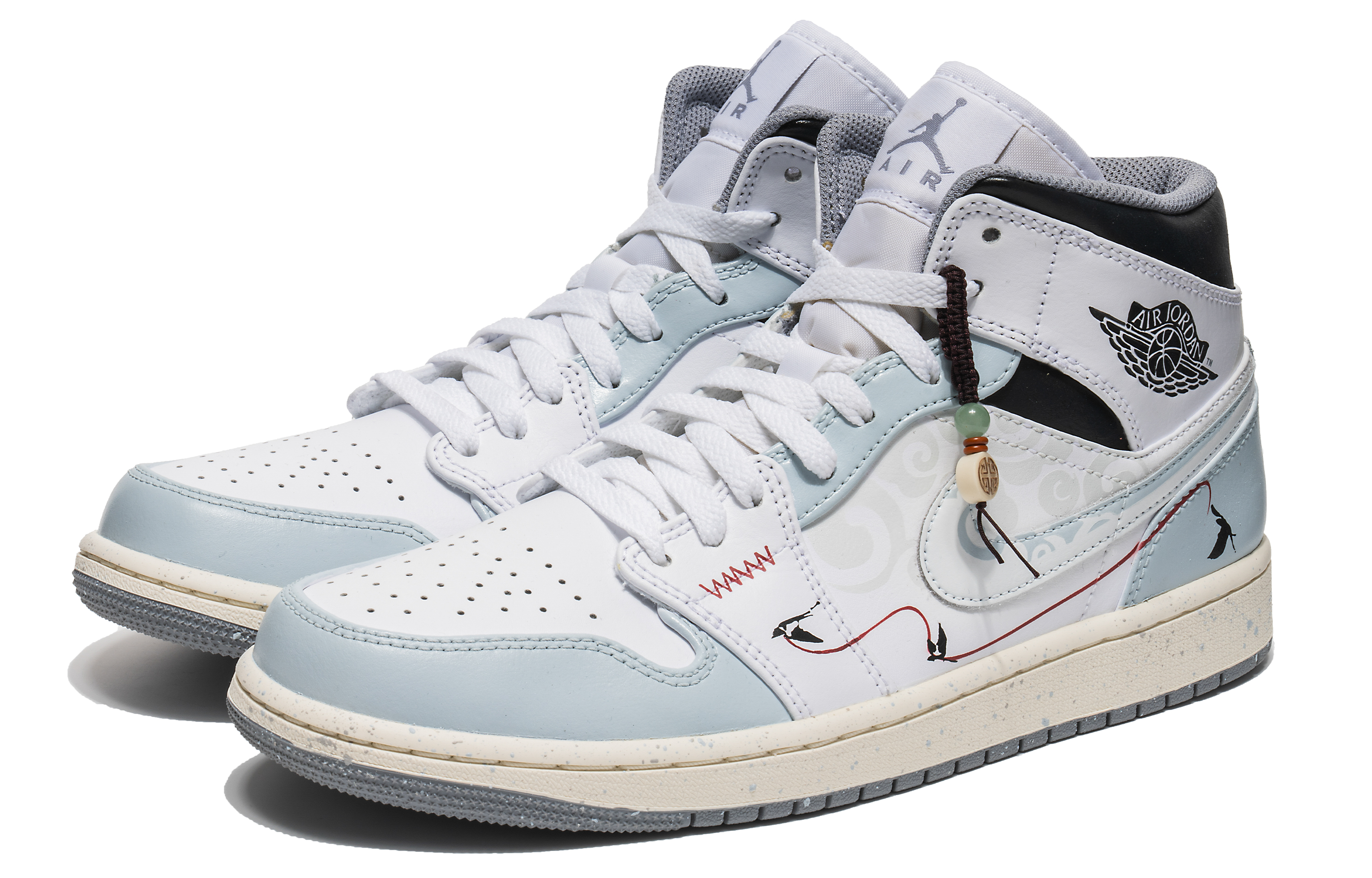 Lookbook カスタムAJ1ミッド "グレー白カササギ" 554724-135(Team22-七夕祥云喜鹊A-BOX)