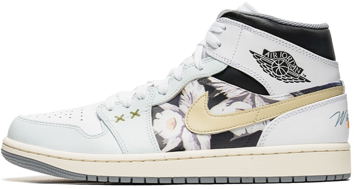 custom-shoes-air-jordan-1-mid-gray-white-wild-crane-little-daisy