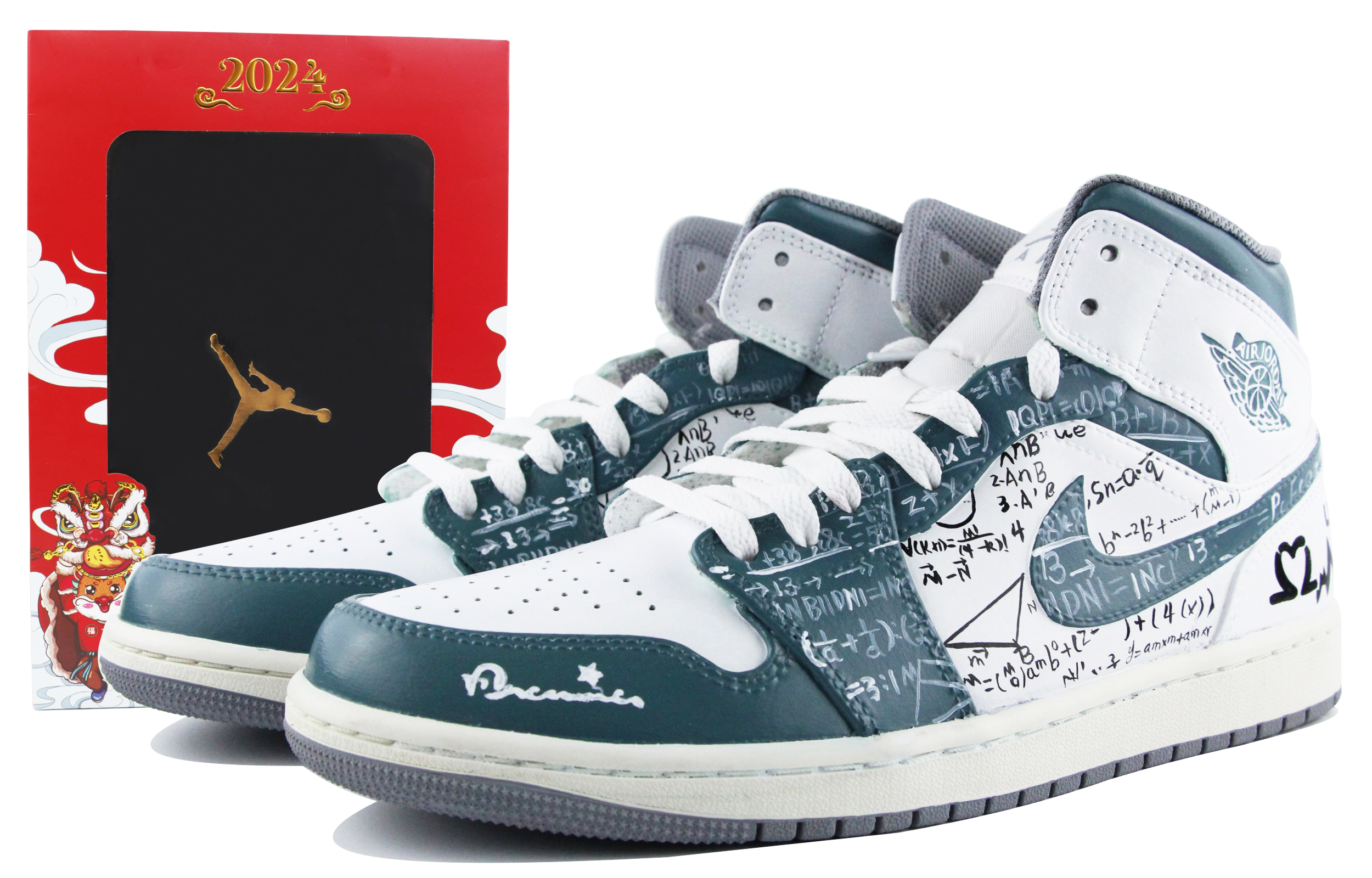 Buy [Sepatu Custom] Air Jordan 1 Mid 'Hijau Biru Putih' 554724-135(Team39-AMY40绿蓝白)