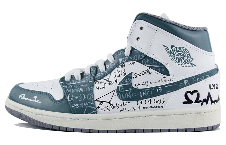 Order [Sepatu Custom] Air Jordan 1 Mid 'Hijau Biru Putih' 554724-135(Team39-AMY40绿蓝白)