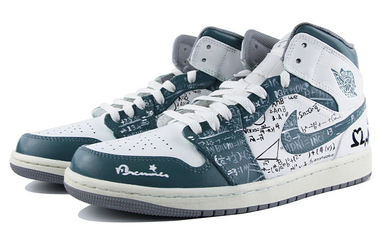 Shop [Sepatu Custom] Air Jordan 1 Mid 'Hijau Biru Putih' 554724-135(Team39-AMY40绿蓝白)