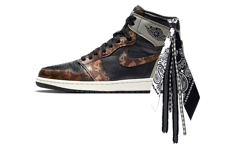 Buy 에어 조던 1 미드 '회갈색 반다나' (커스텀) 555088-033(Team-E金钱符号丝巾灰棕)