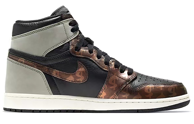 Order 에어 조던 1 미드 '회갈색 반다나' (커스텀) 555088-033(Team-E金钱符号丝巾灰棕)